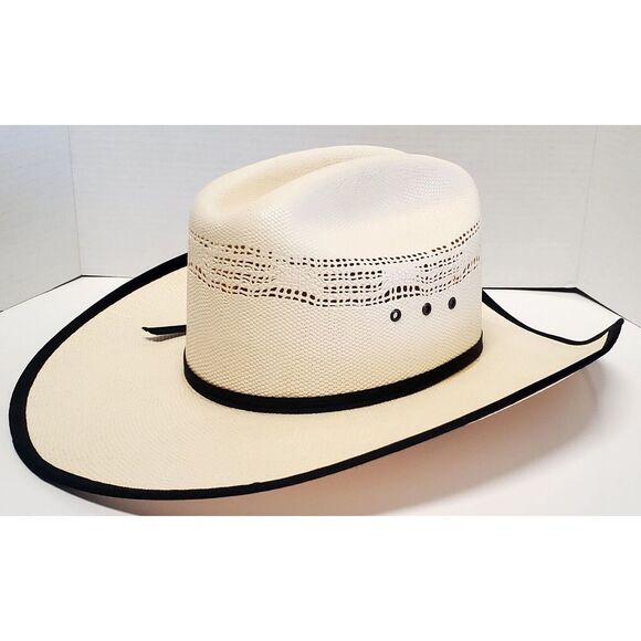MoksMan 100X Bangora Western Cowboy Hat SZ 7 Legendary Hats Ivory Woven w/ Black - Picture 1 of 16